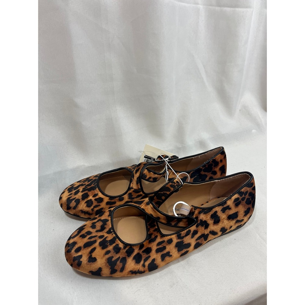 A New Day Womens Leopard Print Mary Jane Flats Brown Animal Print Shoes 9.5 NEW